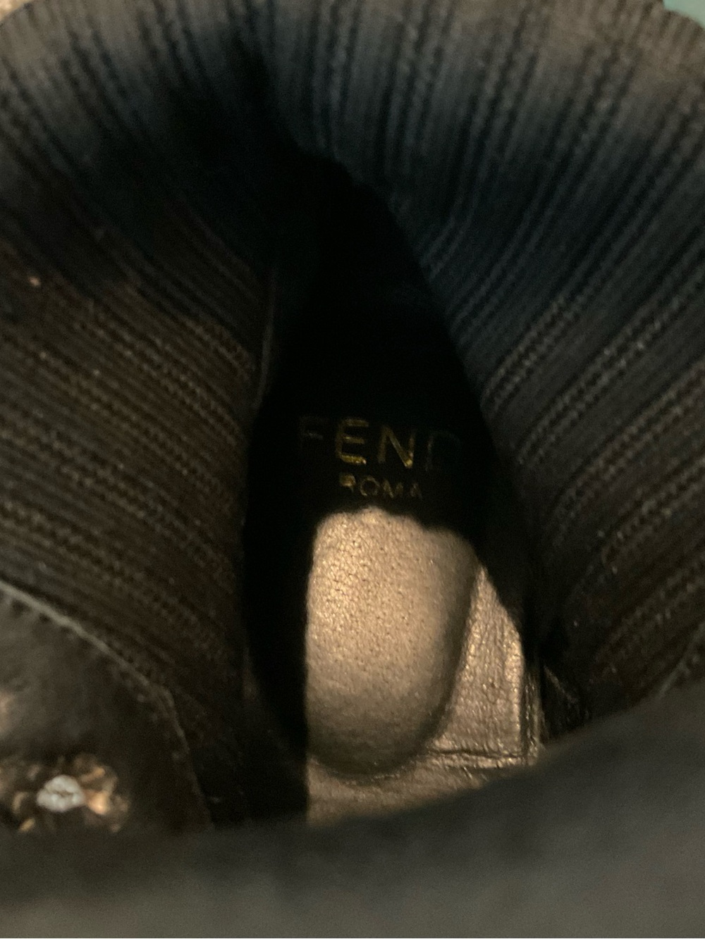 Fendi Black Leather Combat Boots with Monogram Knit Cuff - Picture 7 of 7